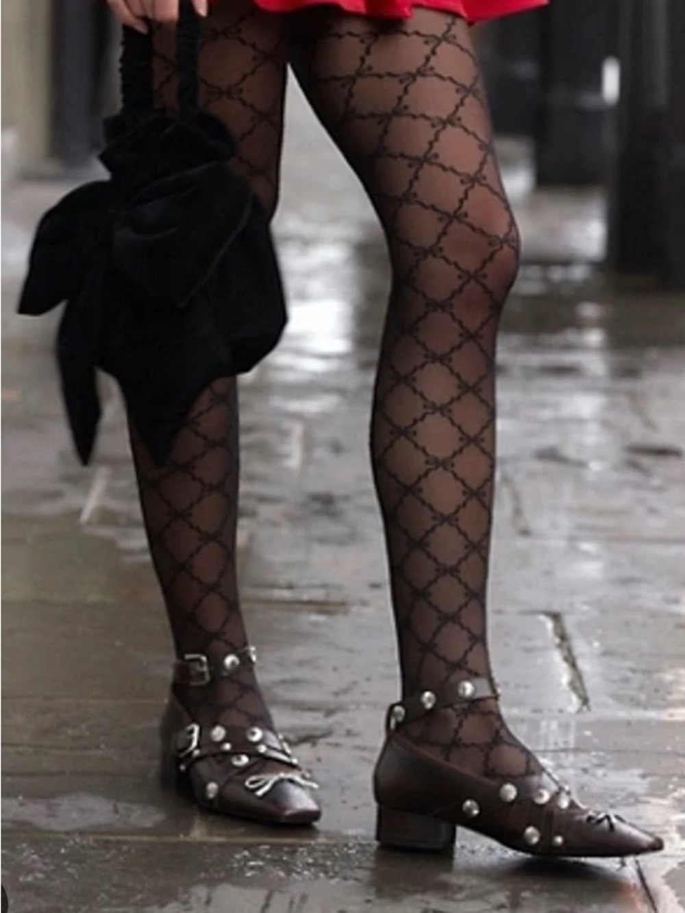 Free People Black Studded Ballet Flats with Rhinestone Bows